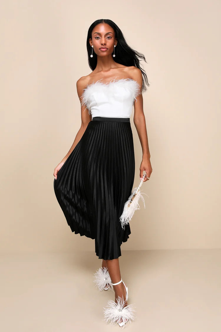 Black Pleated Midi Skirt