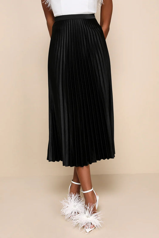 Black Pleated Midi Skirt