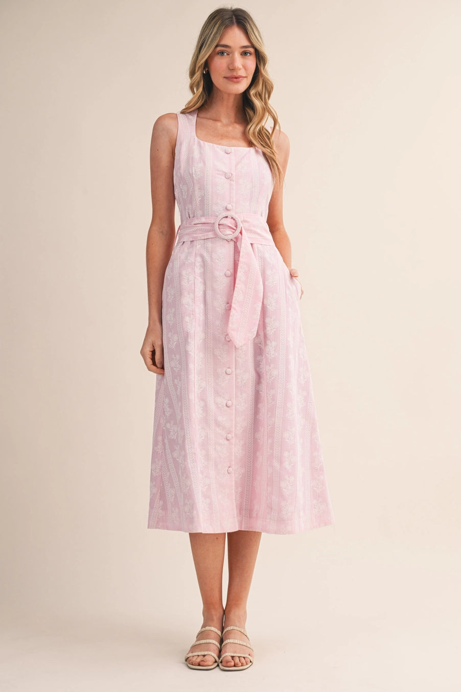 Blush Garden Belted Midi Dress