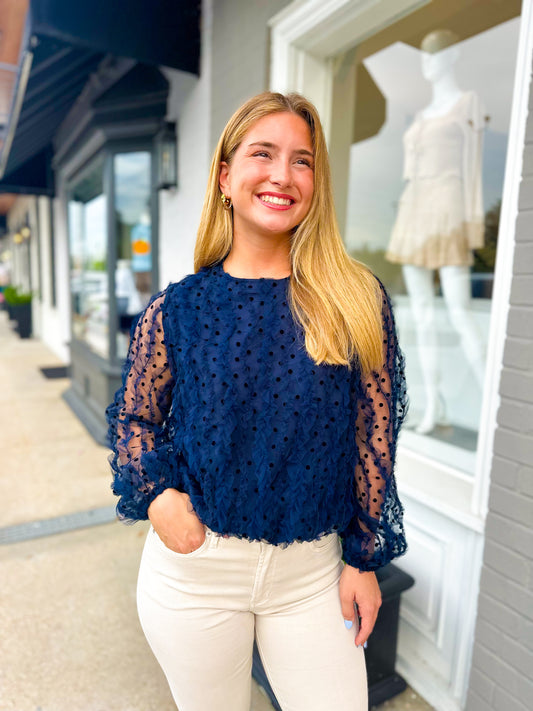 Dotty Blouse- Navy