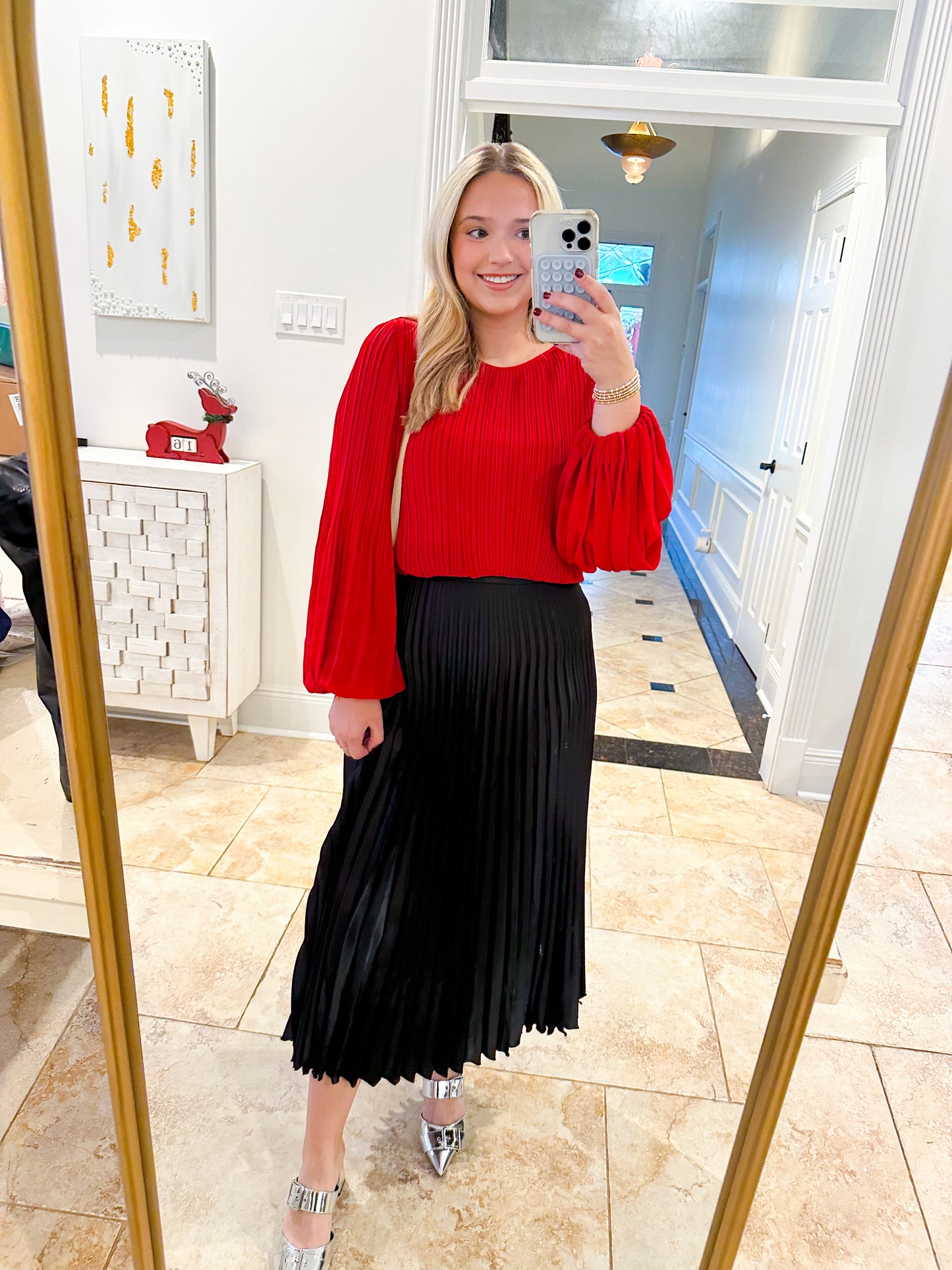 Black Pleated Midi Skirt