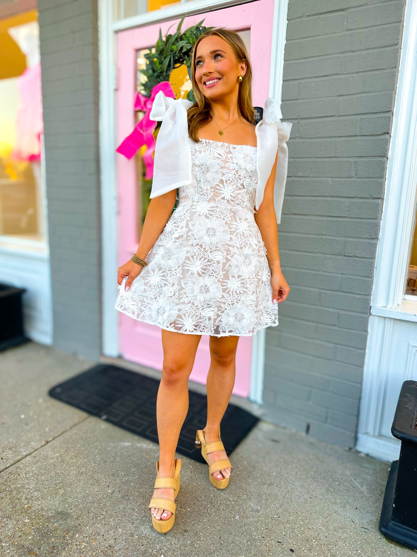 3D White Floral Dress