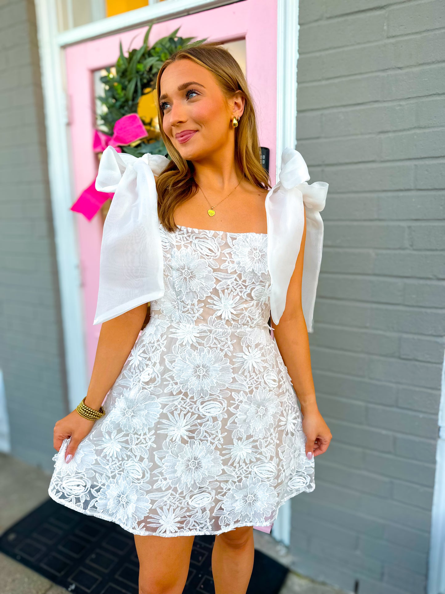 3D White Floral Dress