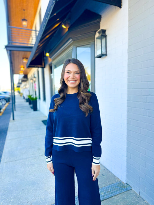 Navy Striped Lounge Set