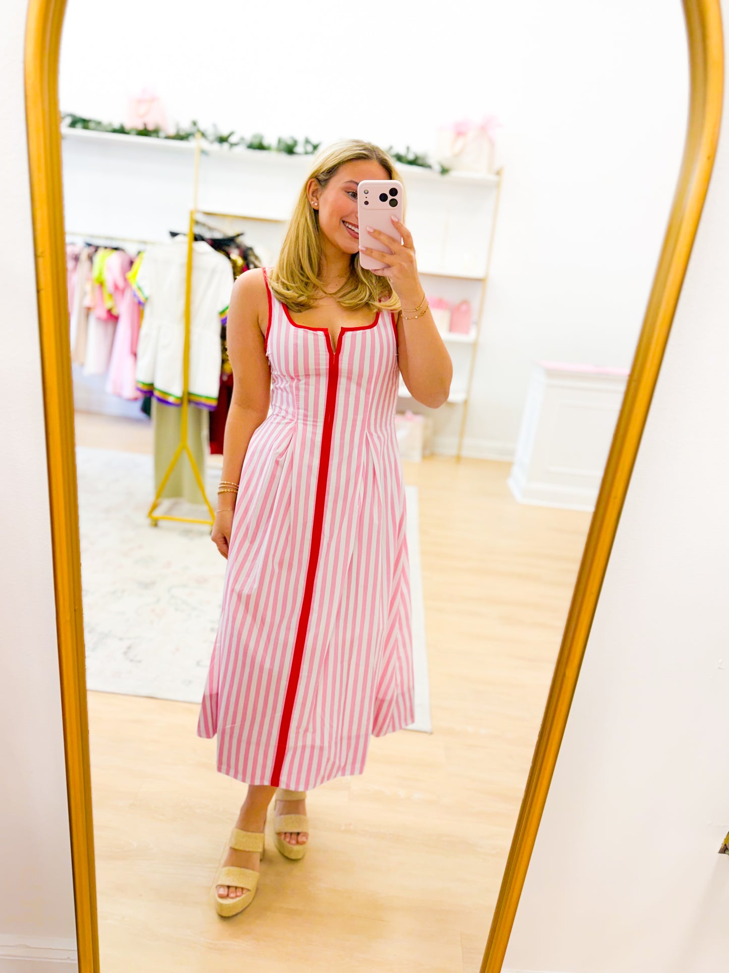 Strawberry Stripe Midi Dress