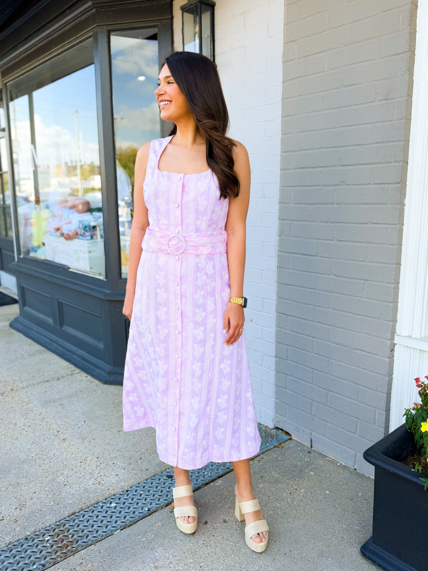 Blush Garden Belted Midi Dress