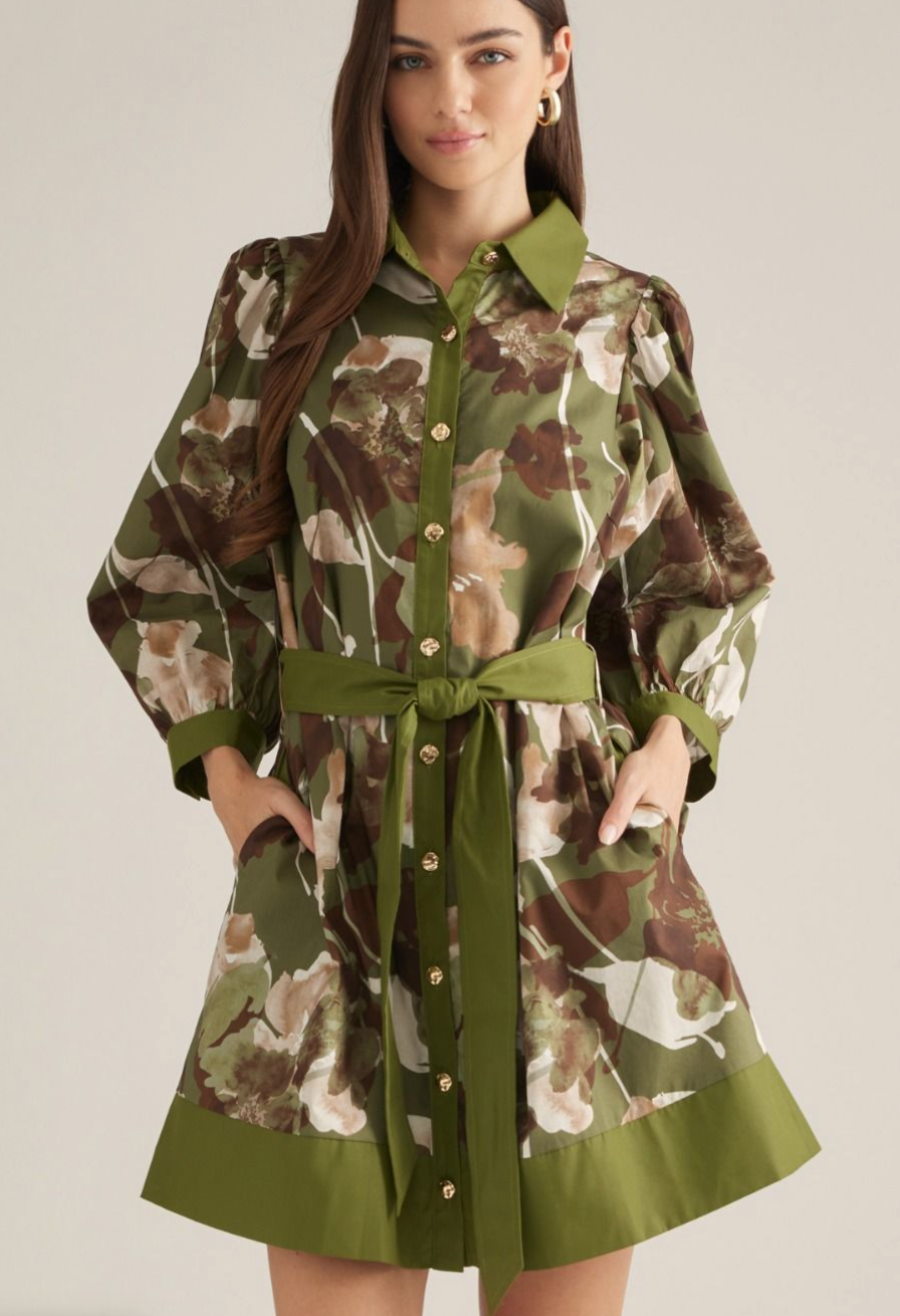 Harvest Bloom Dress- Olive