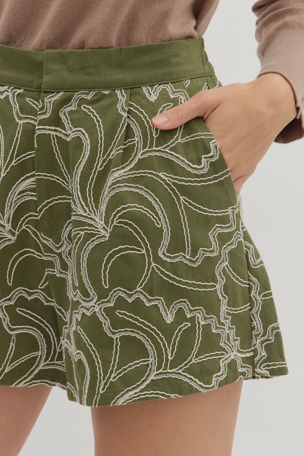 Olive Line Shorts