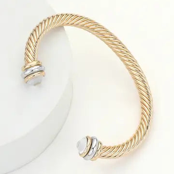 Stone End Twisted Rope Cuff Bracelet