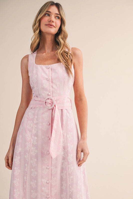 Blush Garden Belted Midi Dress