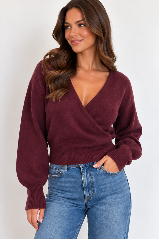 Bridgette Wrap Top- Burgundy