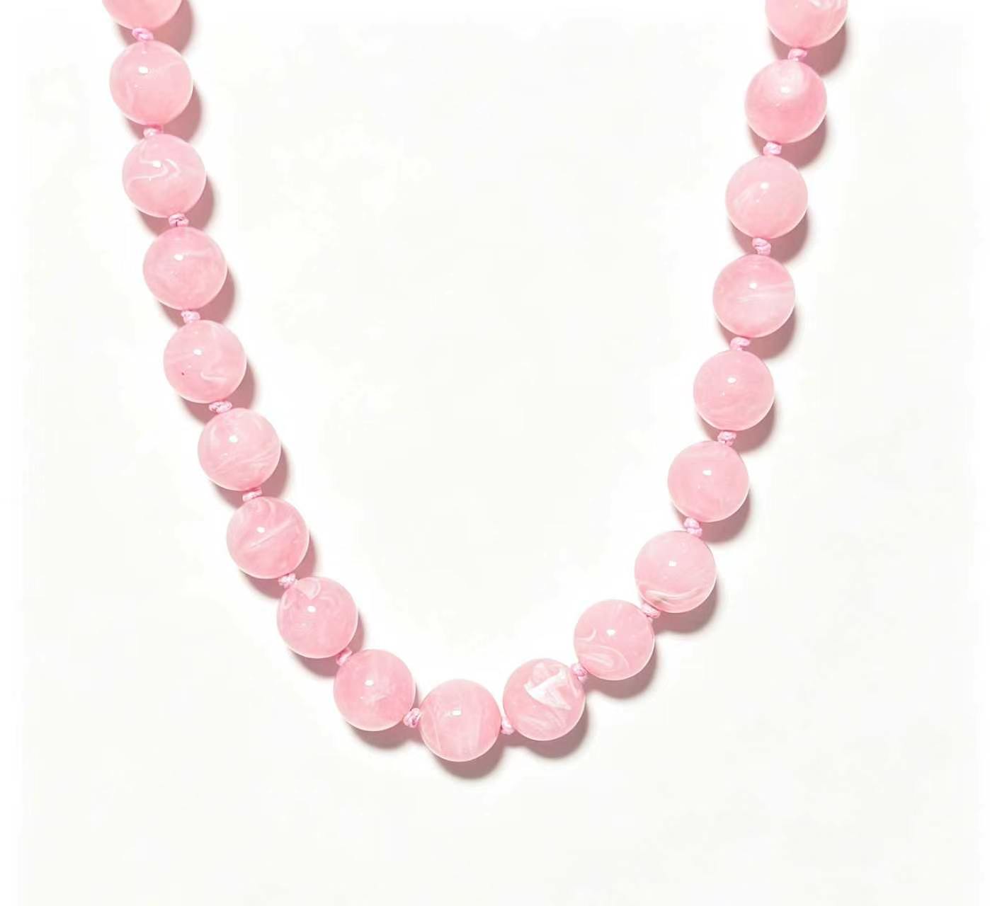 Marble Beaded Statement Necklace- Blush