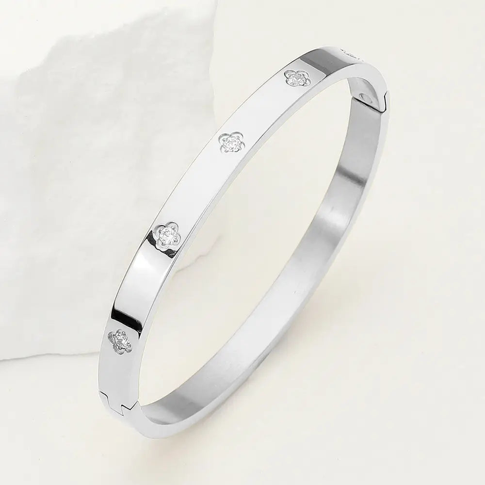 Stainless Steel Cz Stone Bangle Bracelet