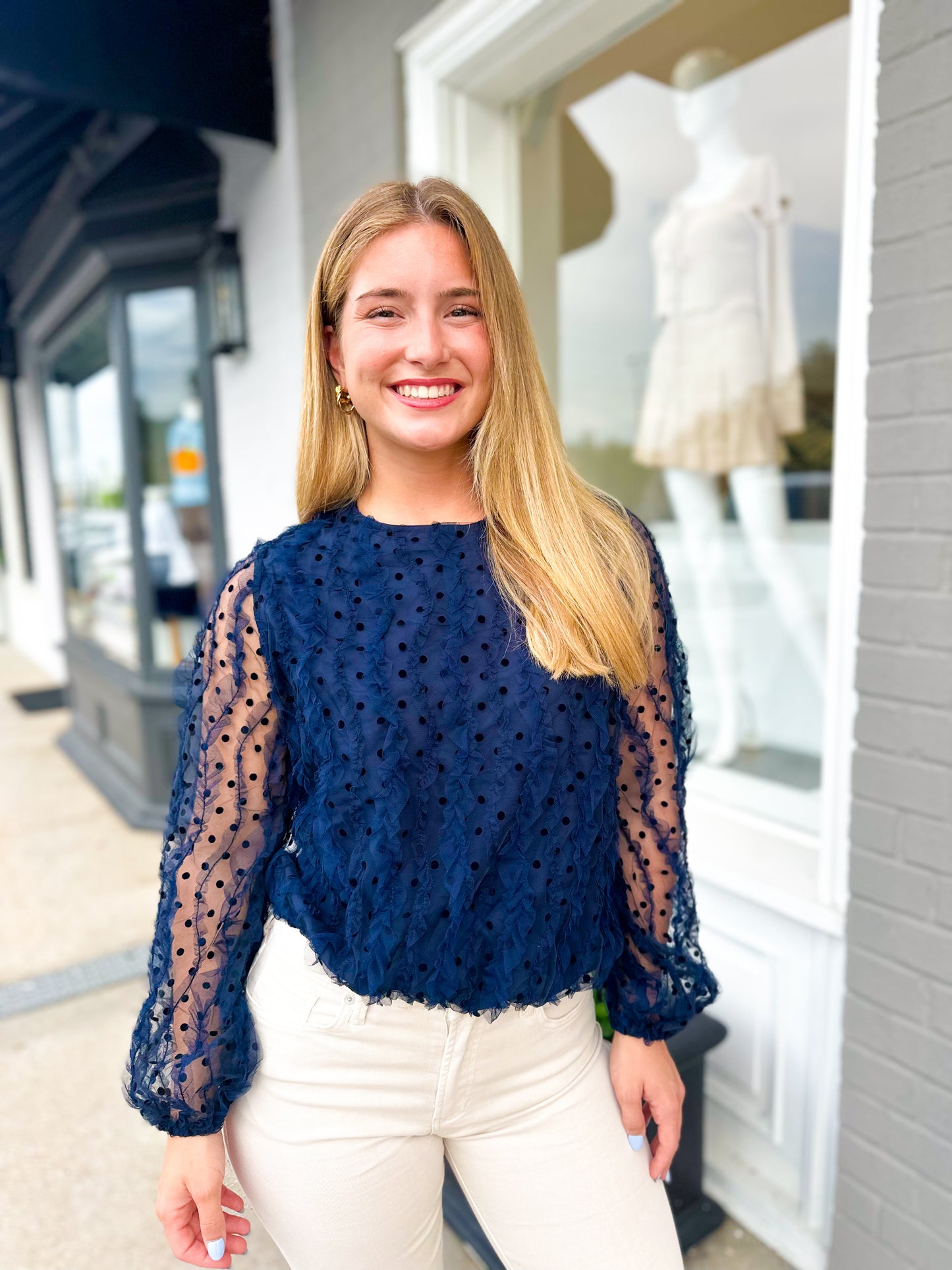 Dotty Blouse- Navy