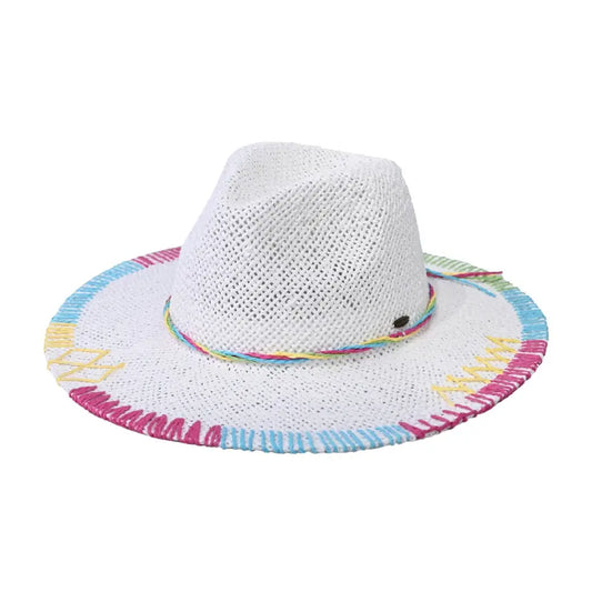 Stitched in Sunshine Straw Hat- White