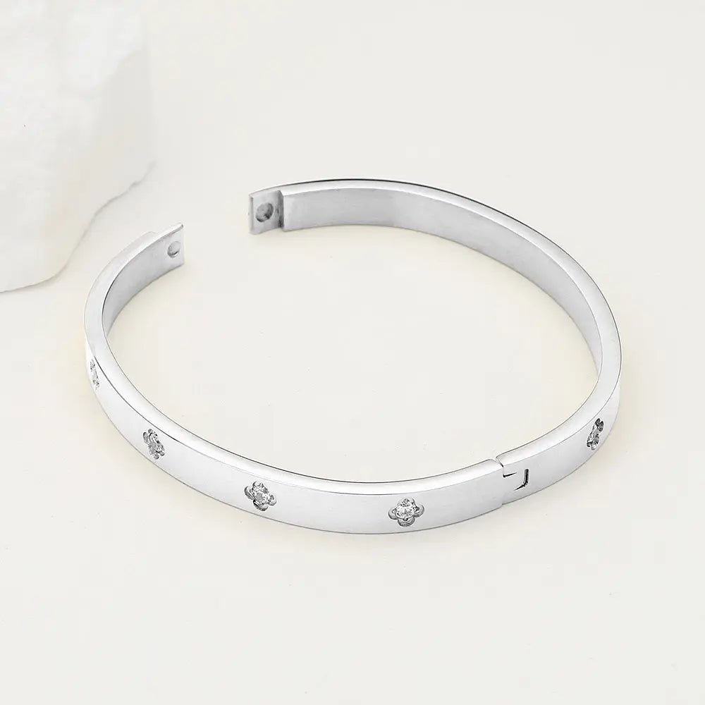 Stainless Steel Cz Stone Bangle Bracelet