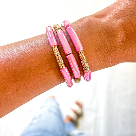 Metallic Tube Bracelets- Pink
