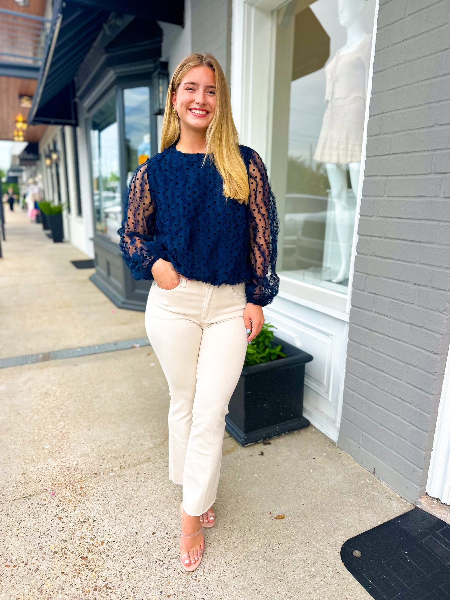 Dotty Blouse- Navy