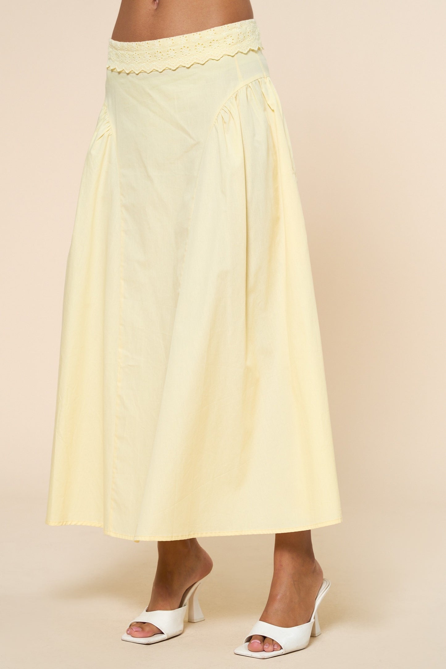 Buttercream Eyelet Midi Skirt
