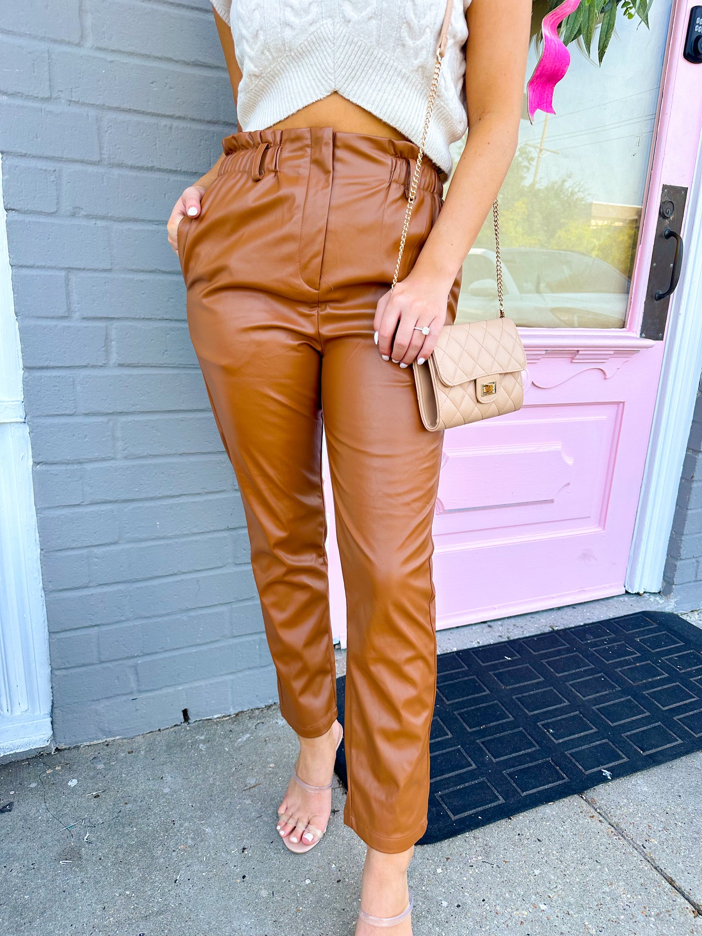 Brown Sinched Leather Pants