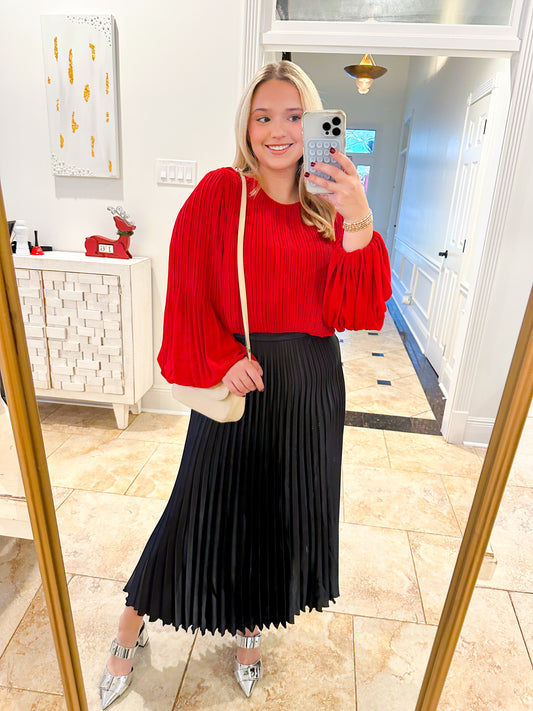 Black Pleated Midi Skirt