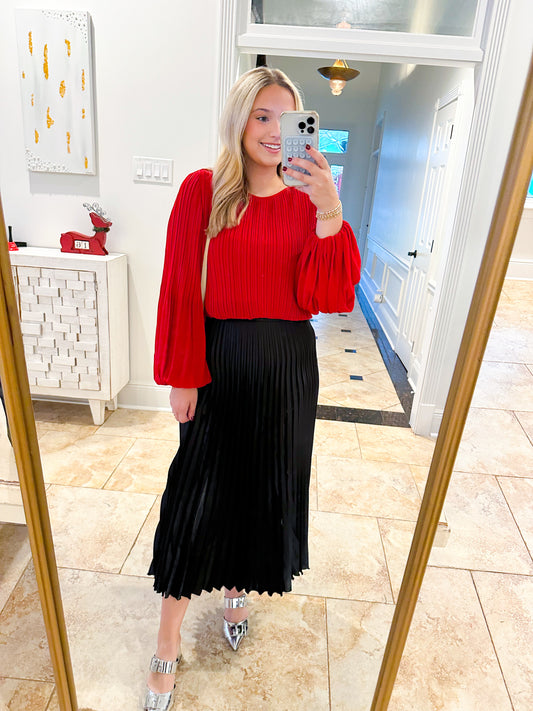 Black Pleated Midi Skirt