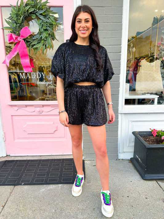 Black Sequin Shorts