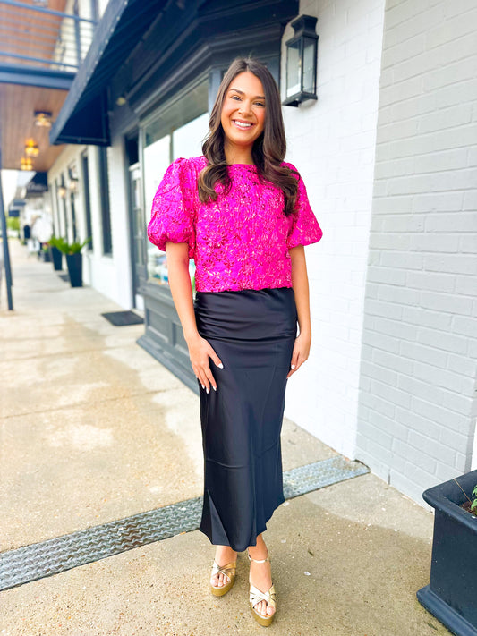 Black Silk Midi Skirt