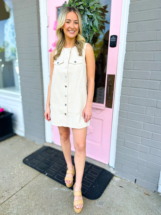Cream Denim Dress