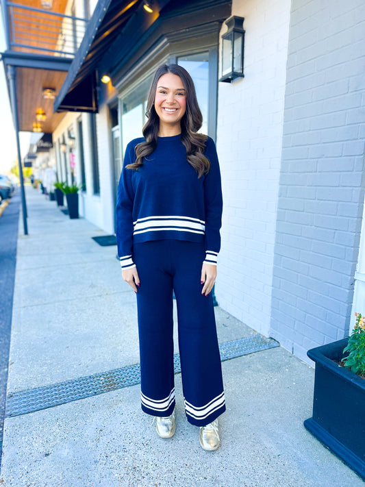Navy Striped Lounge Set