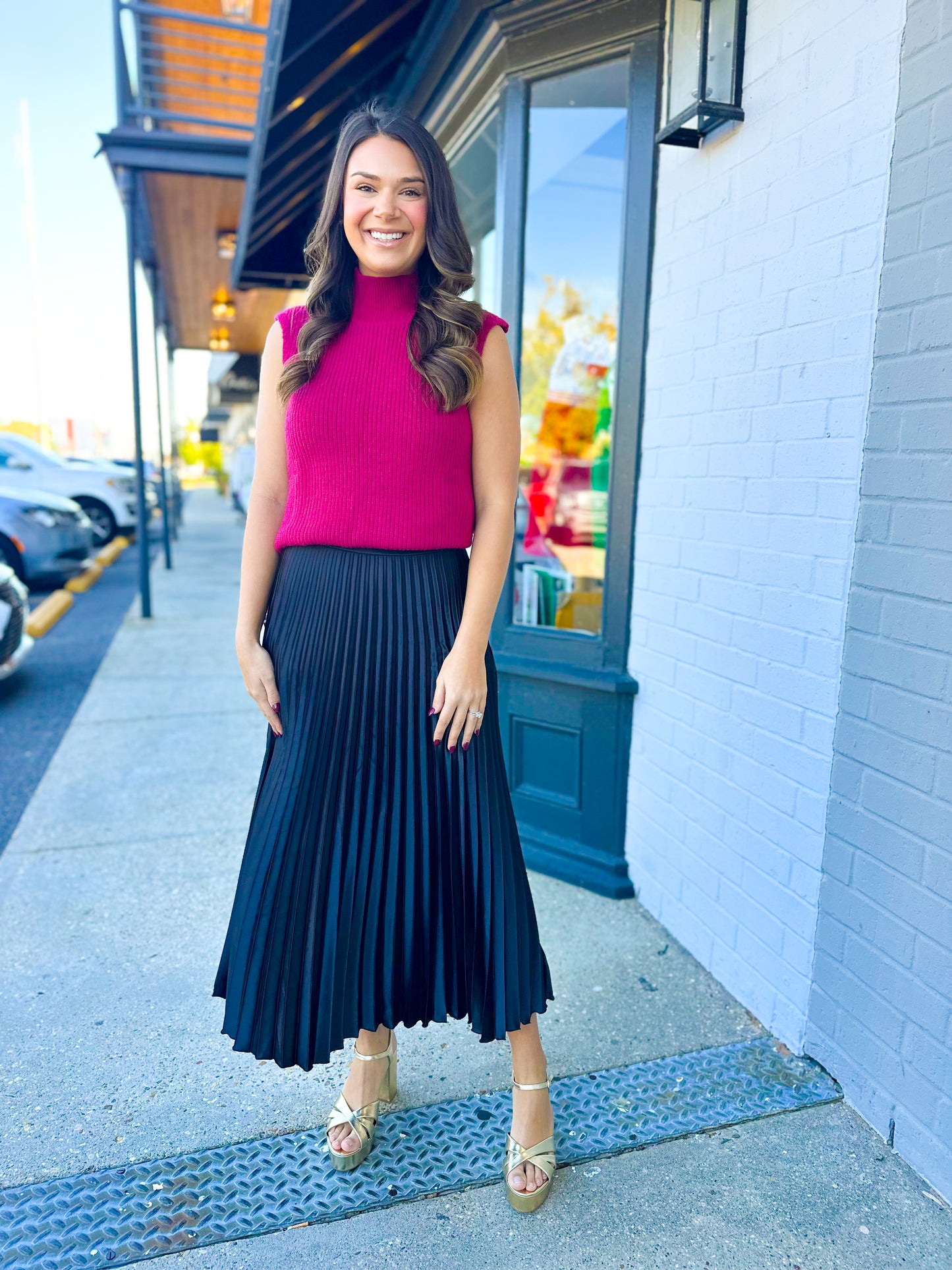 Black Pleated Midi Skirt