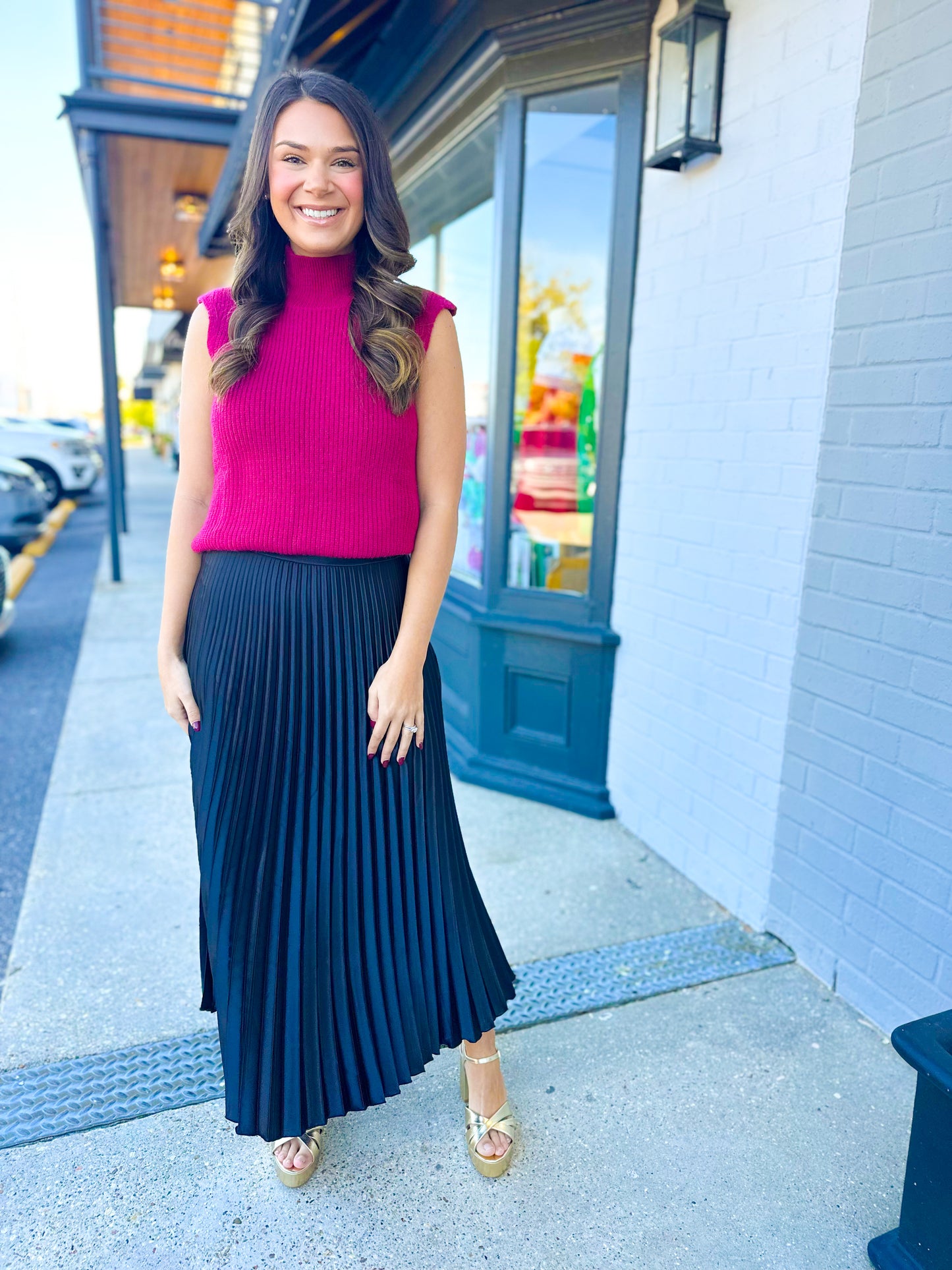 Black Pleated Midi Skirt