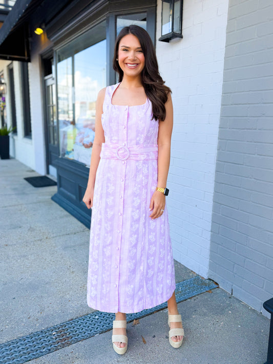 Blush Garden Belted Midi Dress