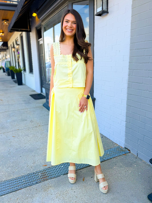 Buttercream Eyelet Midi Skirt
