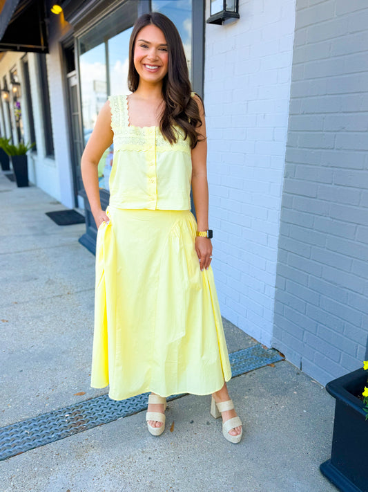 Buttercream Eyelet Midi Skirt