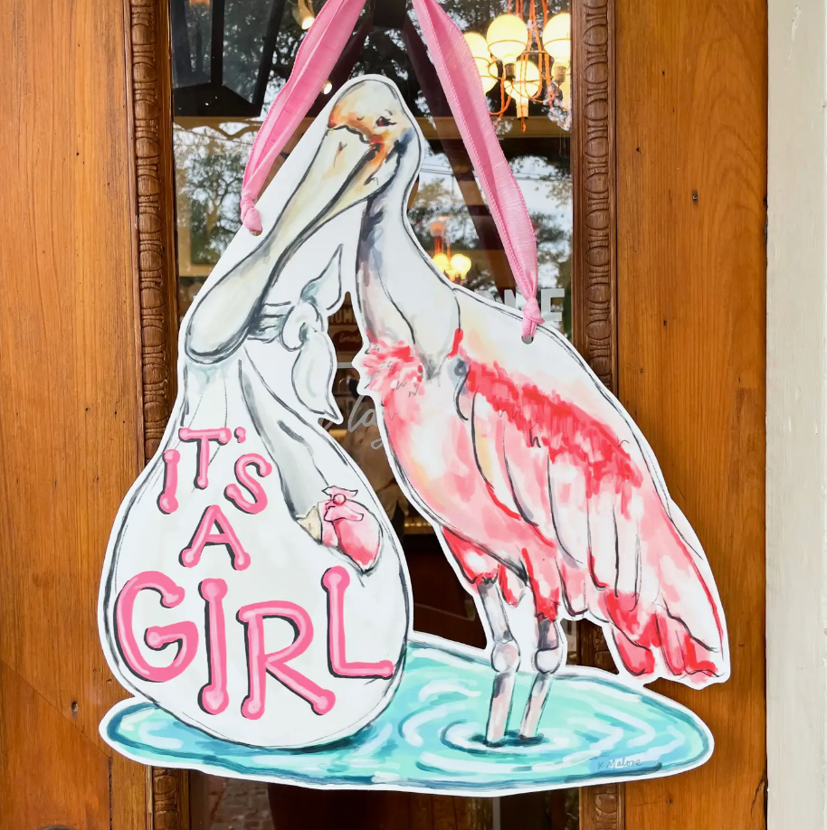 It's a Girl Spoonbill Door Hanger