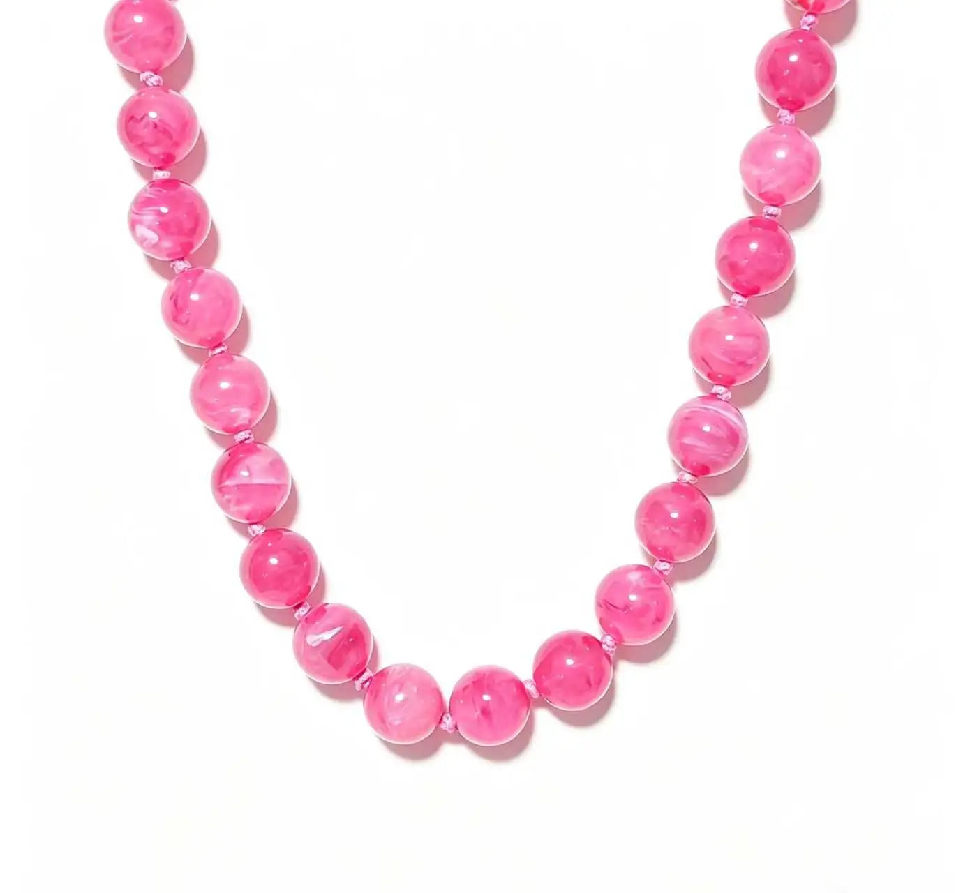 Marble Beaded Statement Necklace- Hot Pink