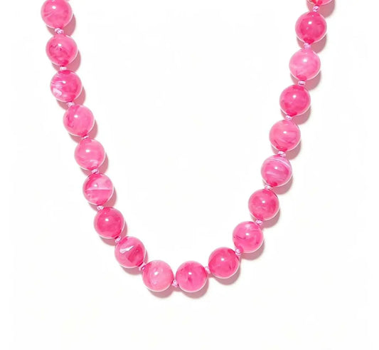 Marble Beaded Statement Necklace- Hot Pink