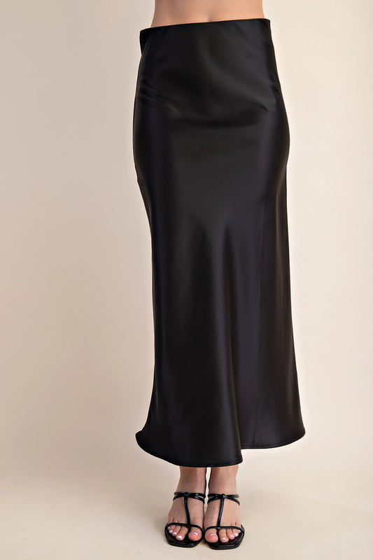 Silk Midi Skirt- Black