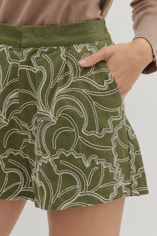 Olive Line Shorts
