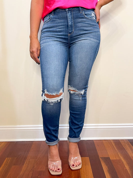 High Rise Rolled Cuff Skinny Jeans